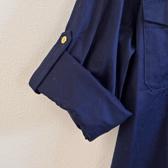 NWT Chaps Women's Navy SZ S Button Down Roll Tab Sleeve Shirt Top Blouse - Picture 4 of 10